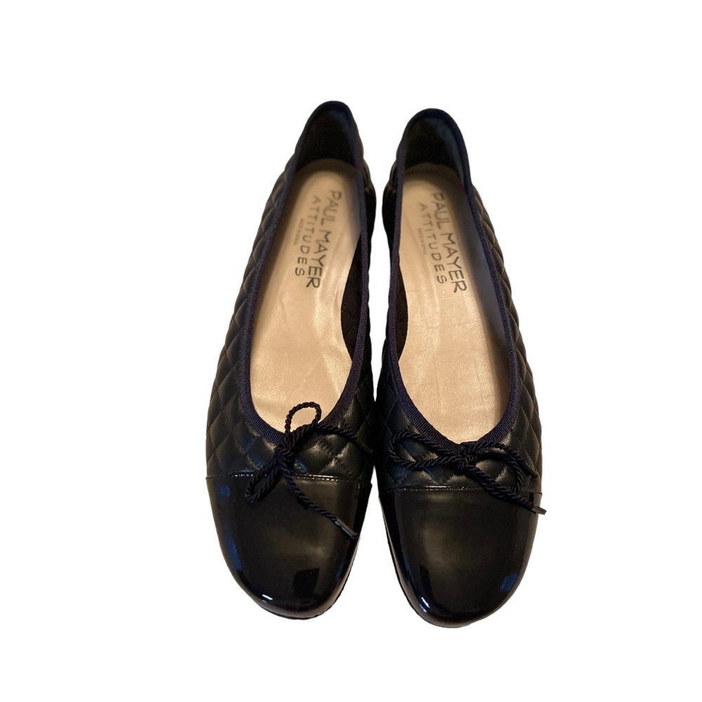 Paul Mayer Attitudes Blue Leather Quilted Cap Toe Ballet Flat Shoes Size 10.5